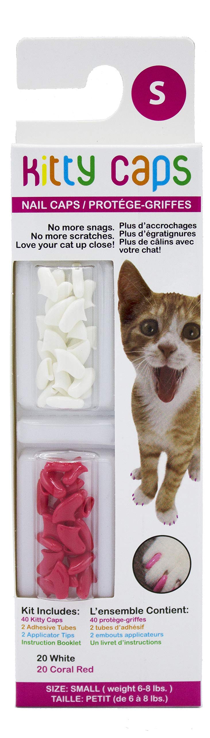 Kitty Caps Nail Caps for Cats | Pure White and Coral Red, 40 Count, Small - 3 Pack | Safe, Stylish & Humane Alternative to Declawing | Stops Snags and Scratches Small (6-8 lbs) 3-Pack - PawsPlanet Australia