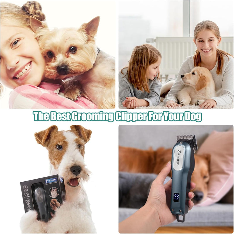 Dog Clippers Professional Heavy Duty Low Noise High Power Dog Grooming Clipper Rechargeable Cordless Pet Grooming Tools for Small & Large Dogs Cats Pets with Thick & Heavy Coats Navy - PawsPlanet Australia