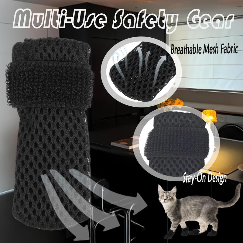 4 Packs Anti Scratch Cat Boots, Adjustable Cat Claw Protectors Covers, Black Breathable Mesh Cats Mittens Foot Covers for Indoor Cats Pet Bathing Cutting Nails（M） - PawsPlanet Australia