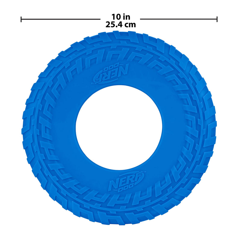 Nerf Dog 5-Piece Dog Toy Gift Set, Includes 2.5in Squeak Tennis Ball 3-Pack, 10in Translucent TPR Tire Flyer, and 10in TPR Tire Flyer, Nerf Tough Material, Green and Blue - PawsPlanet Australia