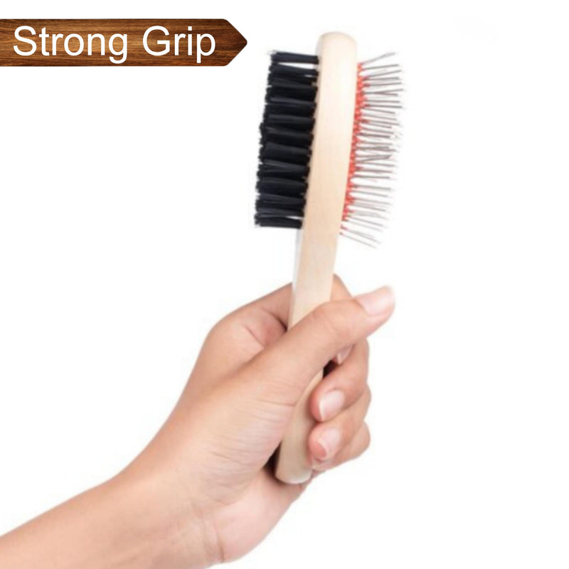 Dog Brush for Grooming Shedding Messaging & Cleaning for Long and Short Haired Dogs, Cats | 2 in 1 Pin & Bristle Soft Pet Hair Double Sided Dog Brush for Cleaning Loose Fur & Dirt (Size Small 17cm) - PawsPlanet Australia