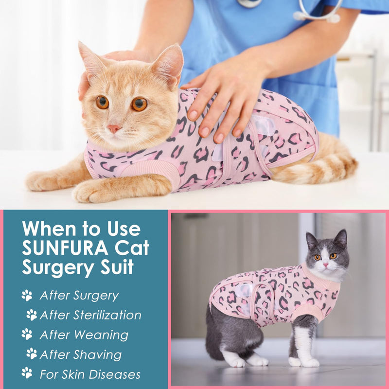 SUNFURA Cat Surgery Recovery Suit Female, Cat Spay Recovery Suit Anti Licking, Cat Neuter Recovery Suit Kitten Surgical Recovery Suit, E-Collar Alternative Cat Onesie for Cats After Surgery, Pink L Large Pink Leopard