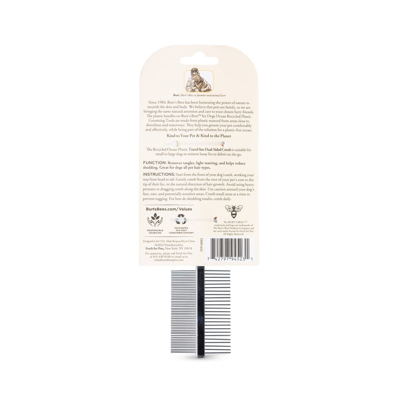 Burt's Bees for Pets Dual Sided Flea Comb with Handle Made from Recycled Plastics Collected from Coastal Communities | 2-in-1 Grooming Tool for Dogs | Dog Comb Removes Fleas & Flea Eggs Dual Sided Plastic Comb 6 Inch - PawsPlanet Australia