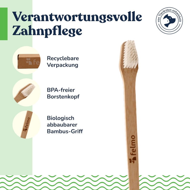 Felmo Bamboo Toothbrush for Dogs and Cats with a Smaller and a Larger Brush Head for Different Areas, BPA Free, Dental Care for Dogs and Cats