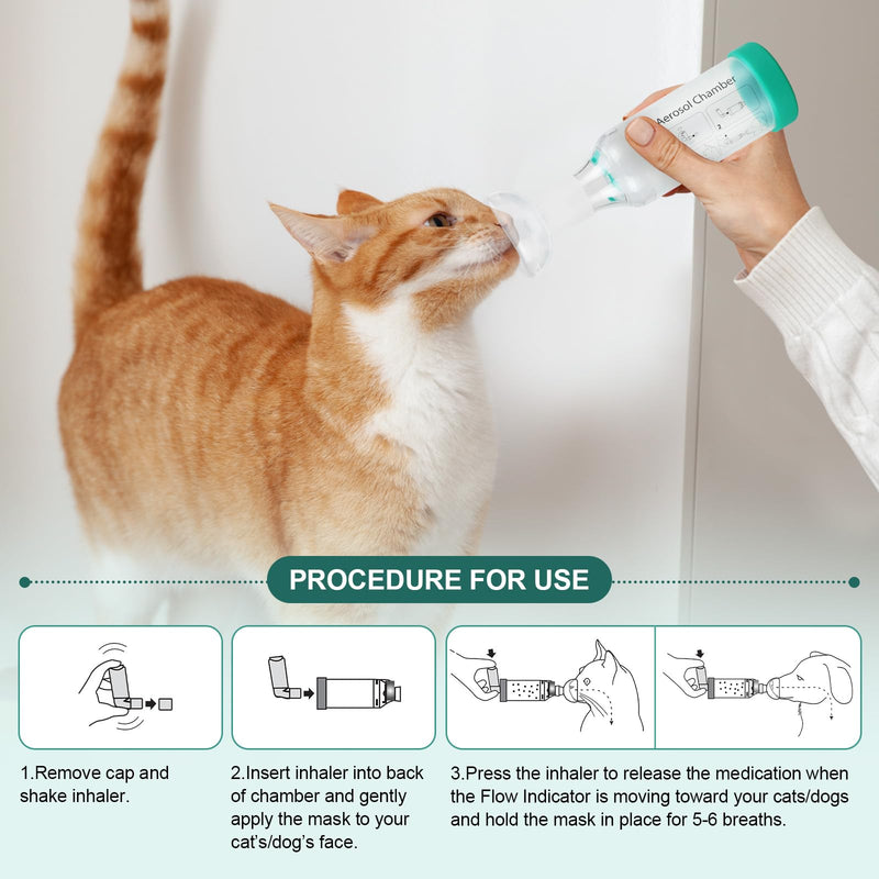 Cat Handheld Inhaler Spacer with 2 Feline Masks Helps with Breathing & Delivering Medication Fits