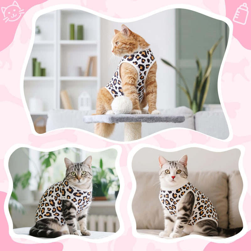 Coppthinktu Cat Recovery Suit Female Cats Onesie for Cats, Breathable Cat Surgery Suit for Surgical Abdominal Wounds Skin Diseases, Cute Kitten Spay Recovery Suit E-Collar Alternative Anti Licking Leopard Medium