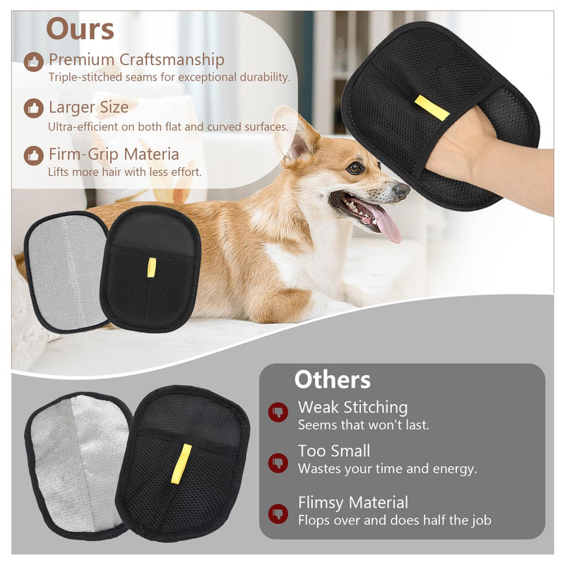 Pet Hair Removal Gloves, 2 Packs Reusable Electrostatic Pet Fur Remover Mitt, Washable Shedding Brush Glove for Dog Cat, Multi Surface Lint & Fur Cleaning Tool for Furniture, Car & Carpet 2pack black L - PawsPlanet Australia