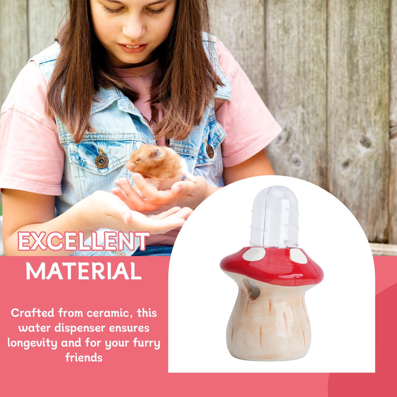 RUIAN Mushroom Hamster Water Bottle with Stand- 60ml Leakproof Ceramic Water Dispenser with Stainless Steel Nozzle for Hamsters, Chinchillas, Small Animal Cages (Red) - PawsPlanet Australia