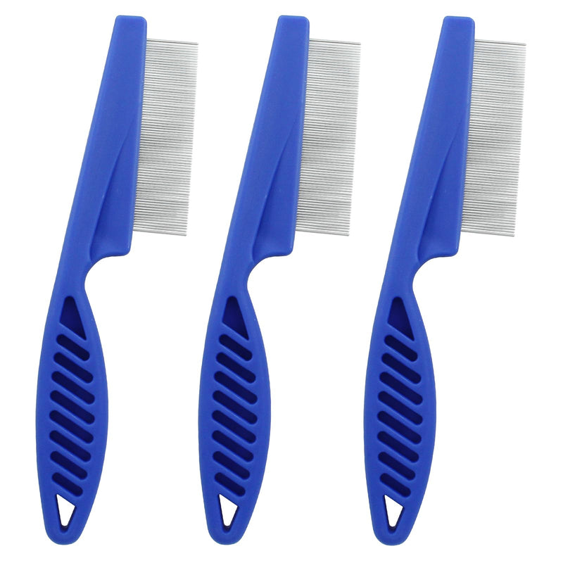 Flea Comb for Dogs and Cats, Metal Pet Lice Comb Fine Tooth Grooming Tool for Remove Anti Fleas and Flea Eggs(3pcs Blue) - PawsPlanet Australia