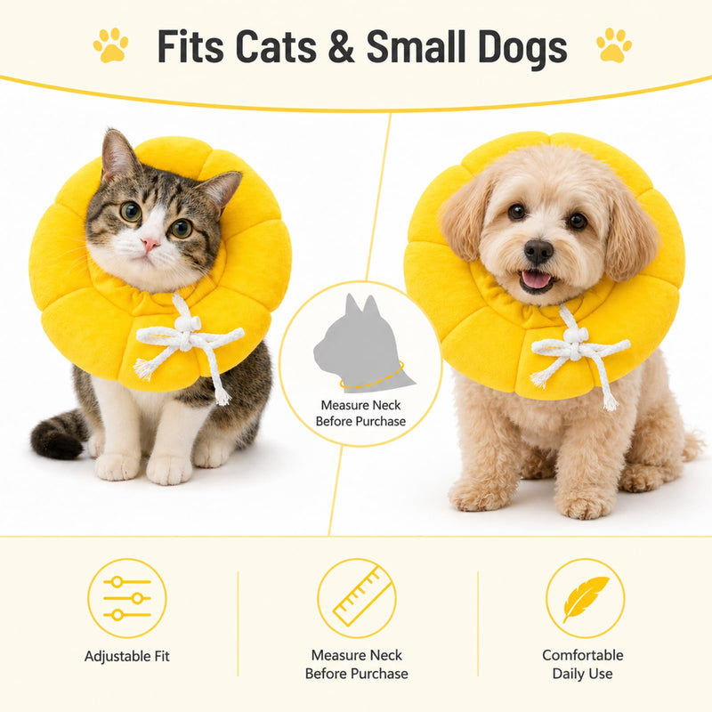 Cat neck brace, yellow sunflower design, soft neck brace, adjustable cat collar, collar restoration protection cone (4-6 kg)