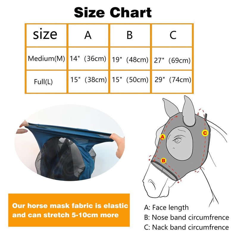 Super Comfort Fly Marsks for Horses of 2pcs Set-Horse FlyMask with Ears- Elasticity Fly Mask with UV Protection（Size：L 2 pcs