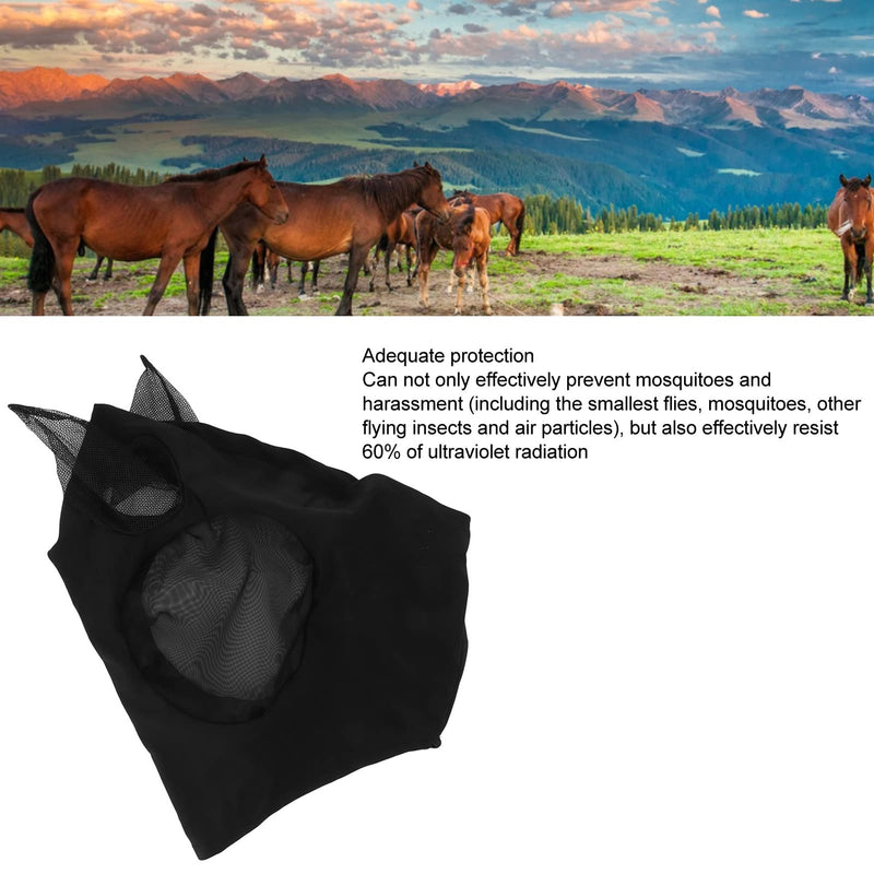 Horse Fly Mask with Ears Protection Professional Sun Comfortable and Breathable Design for Barn Horses Black 44x36cm