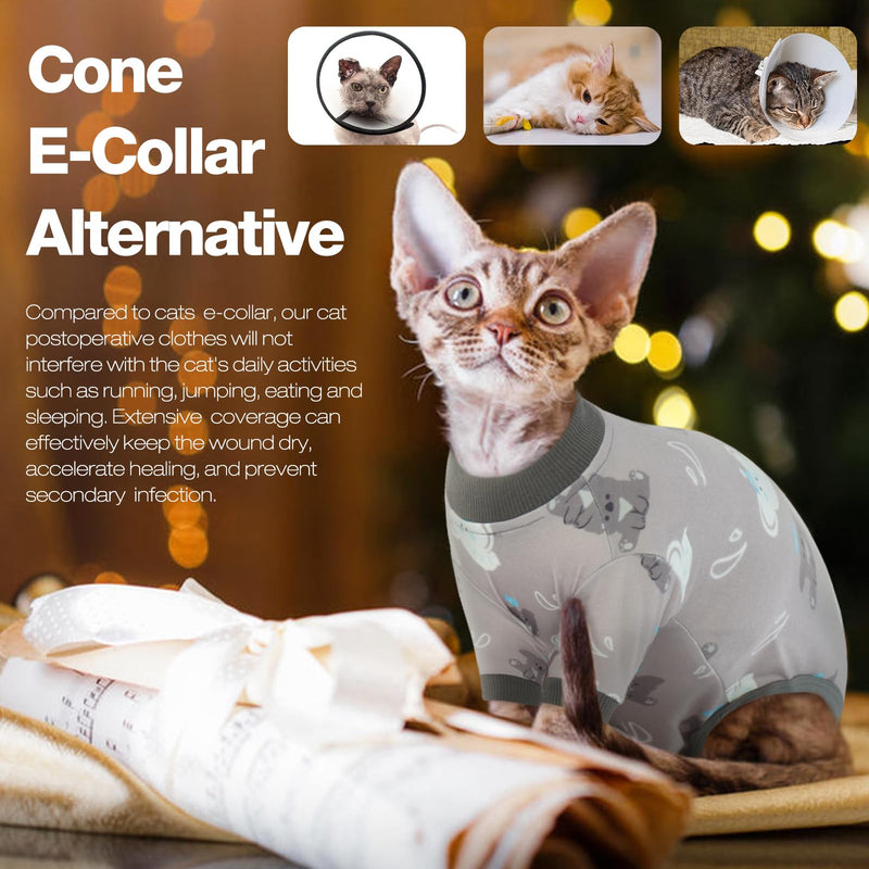 DENTRUN Cat Surgery Recovery Suit Female Male Cats Spay/Neuter Suit Soft Onesie After Surgery, Kitten Surgical Collar Cone Alternative Shirt, Abdominal Wounds Anti-Licking Cat Body Suit Post Surgery Medium Grey