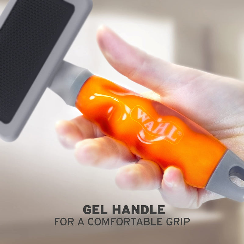 Wahl Large Slicker Brush, Professional Grooming Brush, Pet Brush for Dogs and Cats, Grooming Tools for Pets, Slicker Brushes for Long Short Haired Animals, Gel Handle Brush Large Slicker - Orange Gel - PawsPlanet Australia