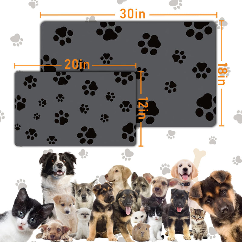 18"×30" Dog Food Mat-Absorbent Dog Mat for Food and Water, No Stains Quick Dry Cat Dog Food Bowl Mat Non Skid Dog Feeding Mat with Footprints for Messy Drinkers,Dark Grey 18"×30" Dark Gray-JY - PawsPlanet Australia