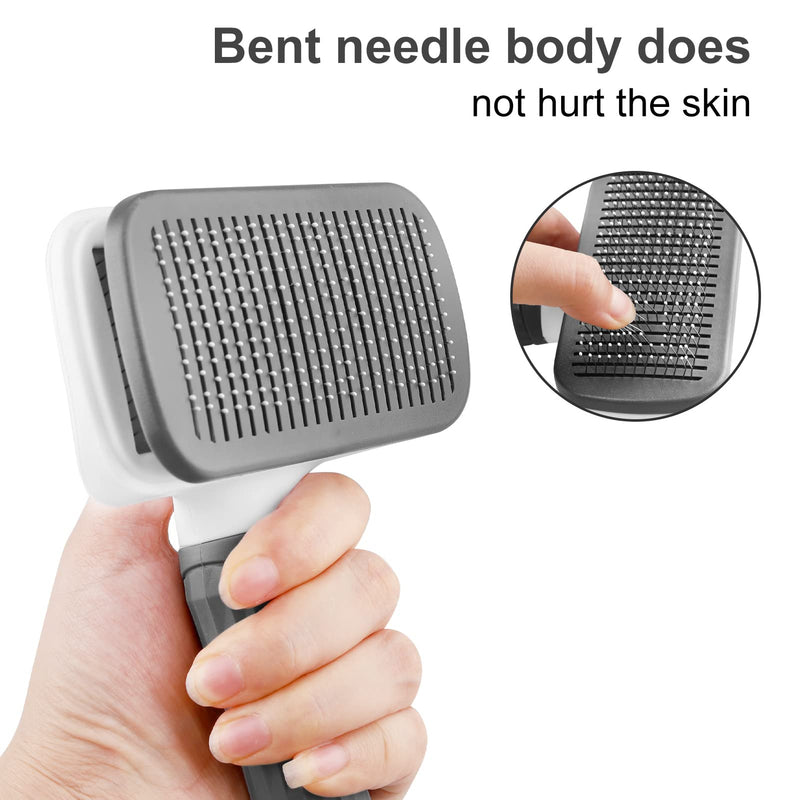Dog Brush Cat Grooming Comb,Self Cleaning Pet Slicker Brushes with Smooth handle,Dog Grooming Tool with Button for Pet Shedding Brush Cat Massage Clean Tangled Grey - PawsPlanet Australia