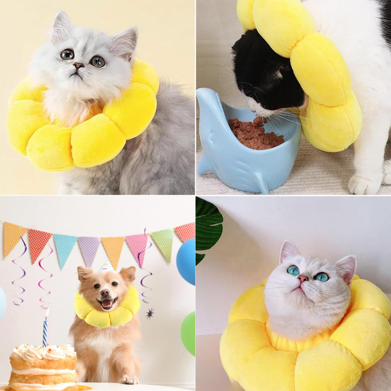 Cat Collar After Surgery - Leak Protection for Small Dogs and Cats - Yellow Pet Collar in Flower Shape
