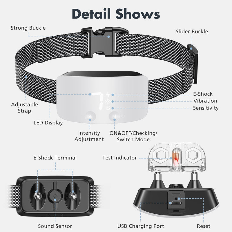 NBJU Bark Collar for Dogs,Rechargeable Anti Barking Training Collar with 7 Adjustable Sensitivity and Intensity Beep Vibration for Small Medium Large Dogs (White) White - PawsPlanet Australia