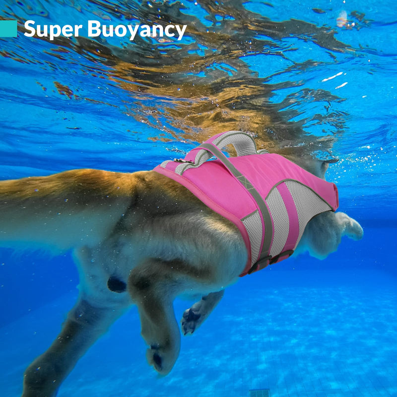 Queenmore Dog Life Vest for Swimming, Adjustable High Visibility Dog Life Jacket with Superior Buoyancy and Rescue Handle, Pink, M Medium - PawsPlanet Australia