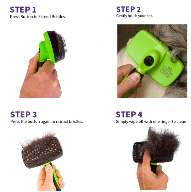Tubby Potato™ Self Cleaning Slicker Brush - Deshedding Brush for Long and Short Haired Pets. Comfortable and Safe for Senitive Skin. Great for Dogs, Cats, and other Small Animals- Green - PawsPlanet Australia