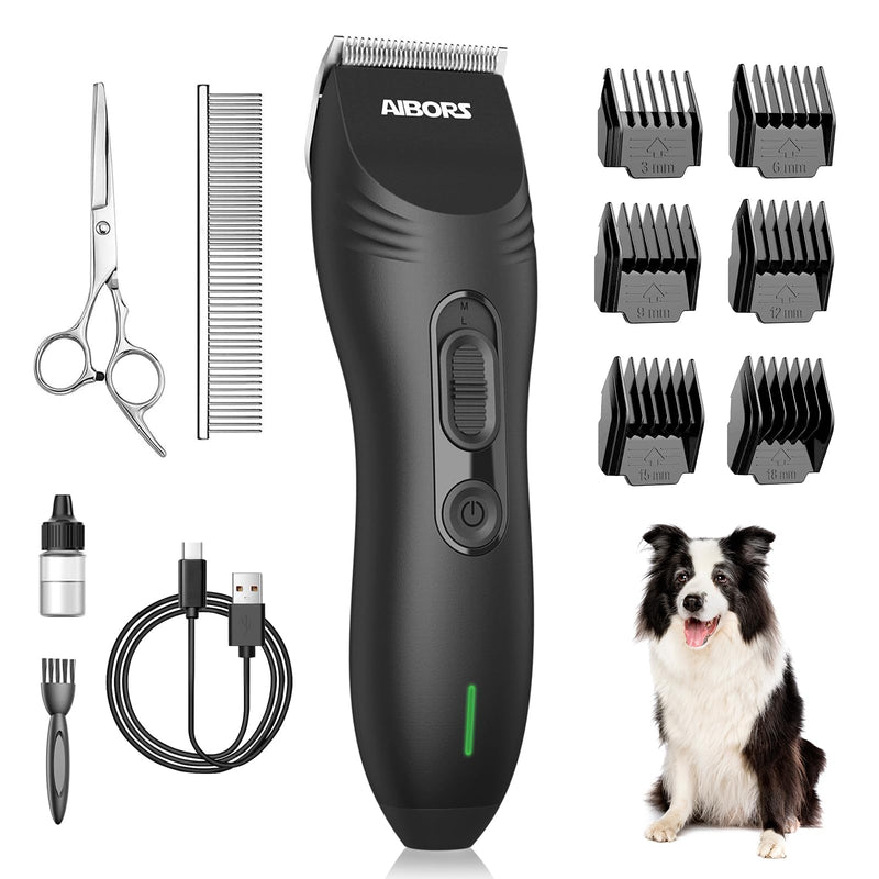 Dog Clippers Grooming Kit, AIBORS Dog Shaver Clippers Low Noise, Rechargeable Cordless Electric Trimmer Quiet Hair Clippers Set for Dogs Cats Pets