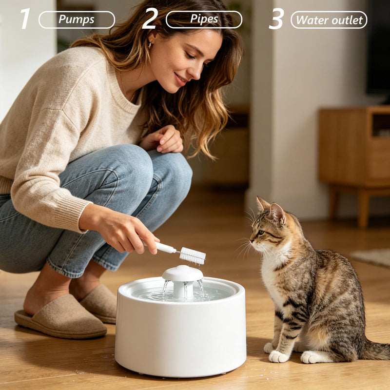 DECHOUS Cat Drinking Fountain Cleaning Set, 2 pieces, made of plastic and iron with brush and clip tool for blockage prevention and easy cleaning