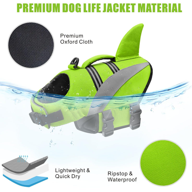 Mosucoirl Dog Life Jacket High Flotation,Shark Dog Lifesavers Floats Coat High Visibility Reflective Pet Safety Vest Swimsuits Small Medium Large Dog Life Vest for Swimming Boating Surfing Kayaking Green - PawsPlanet Australia