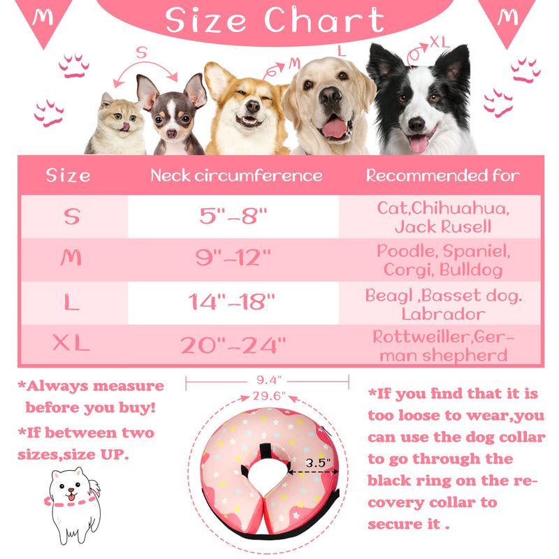 Protective Inflatable Dog Donut Collar Cone for Dogs & Cats-Soft Pet Recovery Dog Cone Alternative After Surgery-Comfortable Cute E-Collar Does not Impede Vision(Meidum Dogs) Pink Star S【Neck 9"-12"】 - PawsPlanet Australia