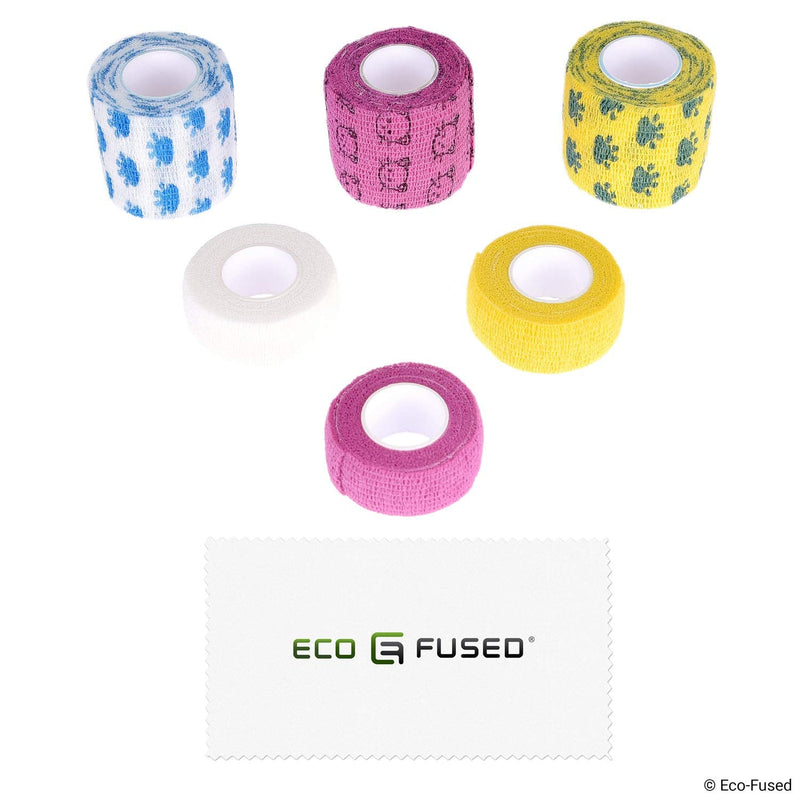 Eco-Fused Self Adhering Bandage - Injury Wrap Tape for Cats - Pack of 6 - Supports Muscles and Joints - Does not Stick to Hair - Elastic, Water Repellent, Breathable - Relieves Stress - PawsPlanet Australia
