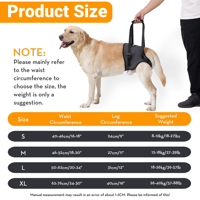 Dog Lifting Harness for Back Legs, Dog Support Harness, Adjustable Walking Aid, Hind Leg Brace for Injured, Elderly Dogs (Dark grey, M) Dark grey