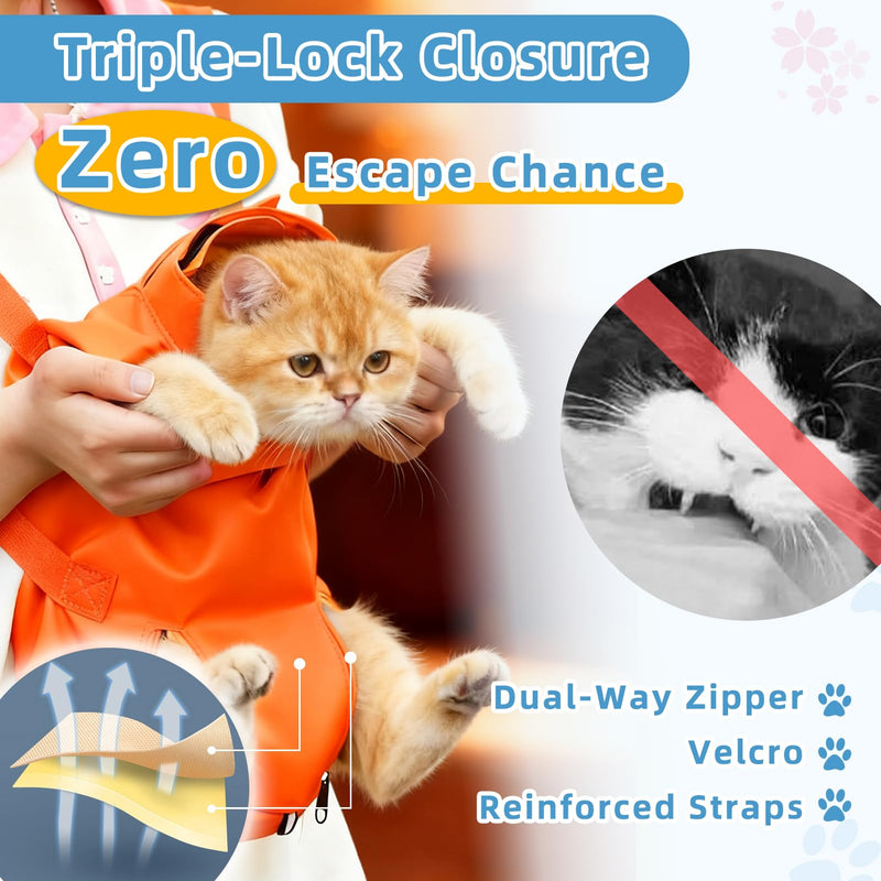 Waterproof Cat Grooming Restraint Bag - Anti-Scratching for Claw Care & Nail Trimming, Ideal for Cat Medical Examination (Orange, S) Orange