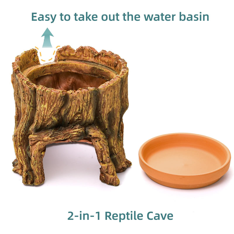 Reptile Hide Cave Resin, 2 in 1 Reptile Hideout Cave and Food Tray, Reptile Shelter with Detachable Food Bowl, Leopard Gecko Keeper Habitat Help Shedding for Amphibian, Snake, Lizard, Turtle - PawsPlanet Australia