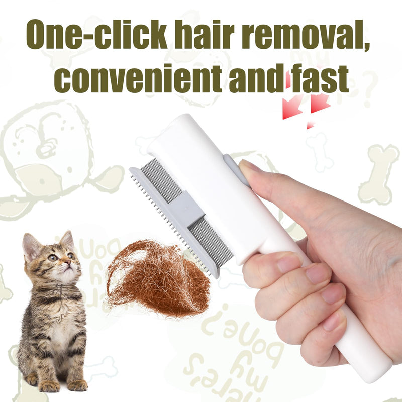 Pet Hair Remover Comb, Cat Brush with Release Button Self-Cleaning Pet Grooming Brush for Shedding Tangles & Removal Loose Hair for Dogs Cats (Long & Short Teeth) Long & Short Teeth - PawsPlanet Australia