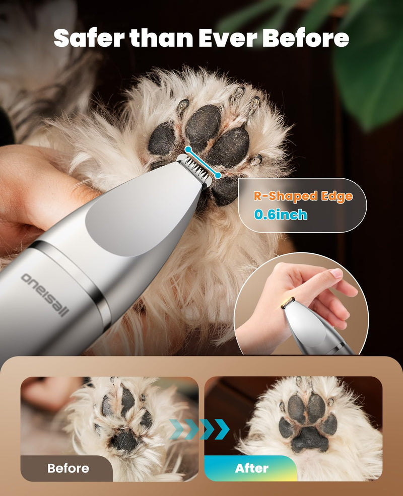 oneisall 4 in 1 Dog Grooming Kit with LCD Display, Dog Hair Trimmer for Paw Nail Grinder, Rechargeable Cordless Low Noise IPX7 Waterproof Pet Clippers Silver - PawsPlanet Australia