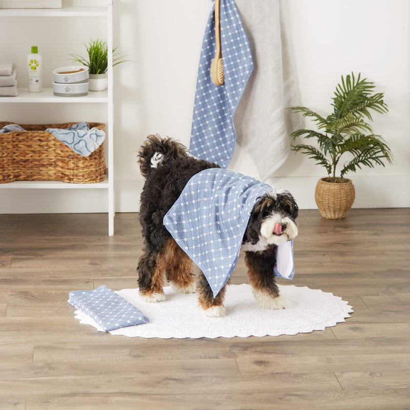 Bone Dry Pet Grooming Towel Collection Absorbent Microfiber Drying Set, 15x30", Trellis Stonewash Blue, 3 Count 15x30" - PawsPlanet Australia