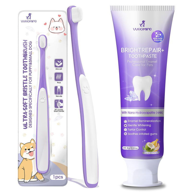 Tiny Dog Toothbrush for Small Dogs + 6% nHA Pet Dual-Enzymatic Toothpaste