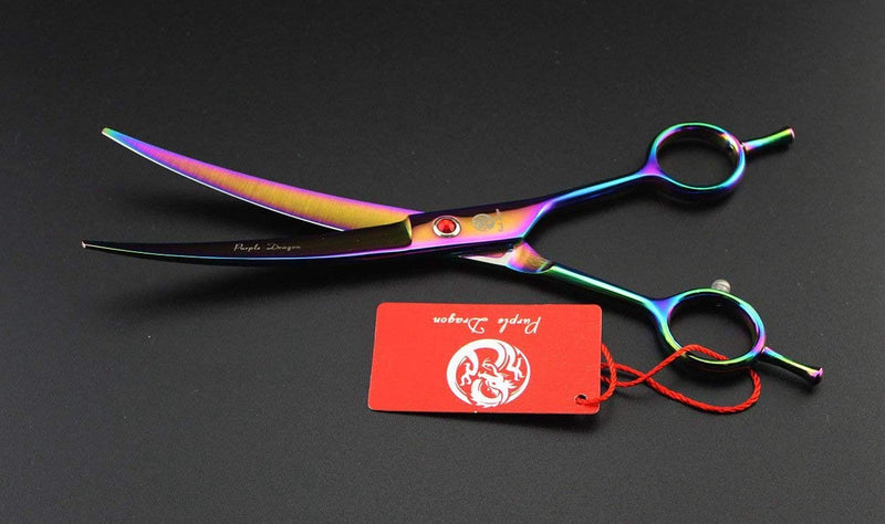 Purple Dragon 7.0 inch Rhinestone Decoration 3PCS Pet Grooming Scissors Dog Hair Cutting & Thinning Shears Set Rainbow - PawsPlanet Australia