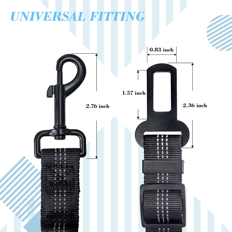 2 Pack Dog Seat Belt Adjustable Dog Car Seatbelts for Vehicle Nylon Pet Safety Seat Belt with Elastic Bungee Buffer Reflective & Durable Car Harness for Dogs Black + Black - PawsPlanet Australia