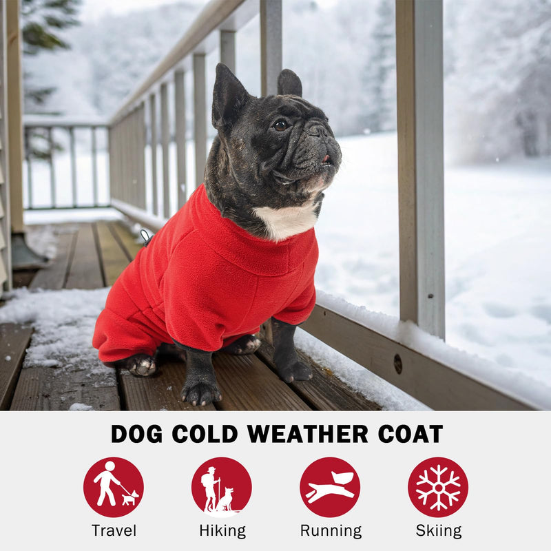 SCENEREAL Fleece Dog Winter Coat with Harness Built in, Soft Pullover Pajamas Warm Dog Sweater, Cold Weather Pet Jacket Jumpsuit Apparel Outfit for Small Medium Large Dogs Walking Hiking Sleep, Red S Small(Back Length 12.5")