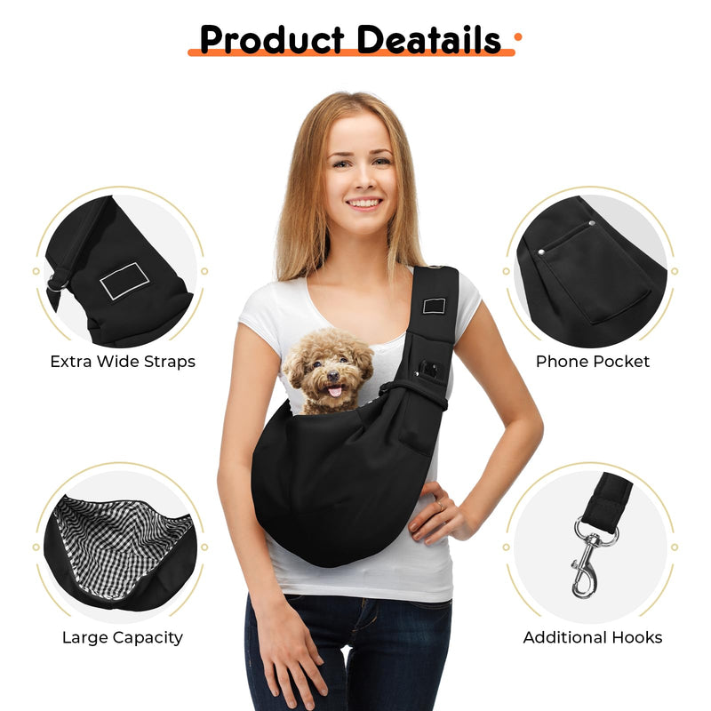 Hands-Free Dog Sling Carrier for Small Pets (5-15 lbs) - Adjustable Ergonomic Chest Carrier, Anti-Slip Design with Breathable Mesh - Reduce Back Pain & Pet Anxiety (Black) Black - PawsPlanet Australia