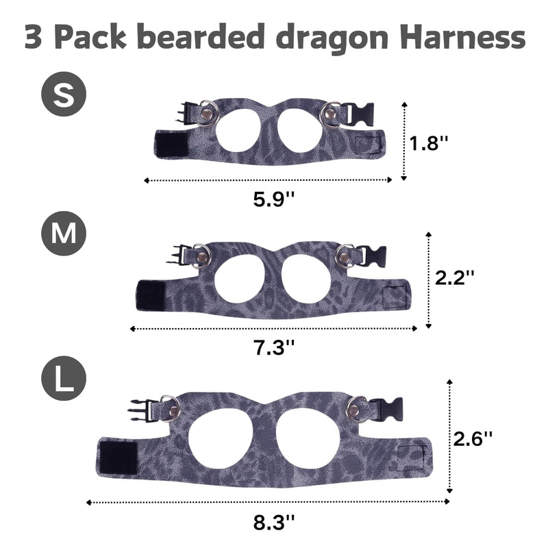3 Pack Bearded Dragon Harness and Leash Set - Adjustable Soft Leather Lizard Harness Leash Small Animal Traction Rope Training Walking Vest Accessories for Reptile Squirrel Rat (Blue Leopard) Blue Leopard - PawsPlanet Australia