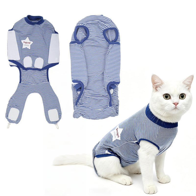 Cat Recovery Suit Surgery Spay Neuter Onesie, Breathable Anti-Licking Female Cat Kitten Bodysuit for Abdominal Wounds Skin Disease Post-Surgery Healing (Blue & White Stripes) (X-Small) X-Small