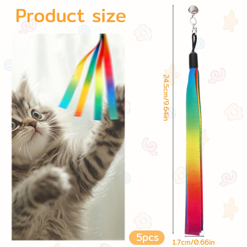 5 Pcs Cat Toys Wand Replacement, Interactive Kitten Rainbow Wand Toy, Portable Cat Teaser Wands, Cats Ribbon Refill Attachment Toys with Bell for Most Cats Kittens Small Pets - PawsPlanet Australia
