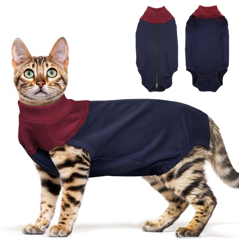 Cat Recovery Suit Female, Breathable Onesie After Surgery Female for Abdominal Wounds or Skin Diseases, Anti-Licking Full Body Cat Surgery Recovery Suit, E-Collar Alternative Wear Medium Blue