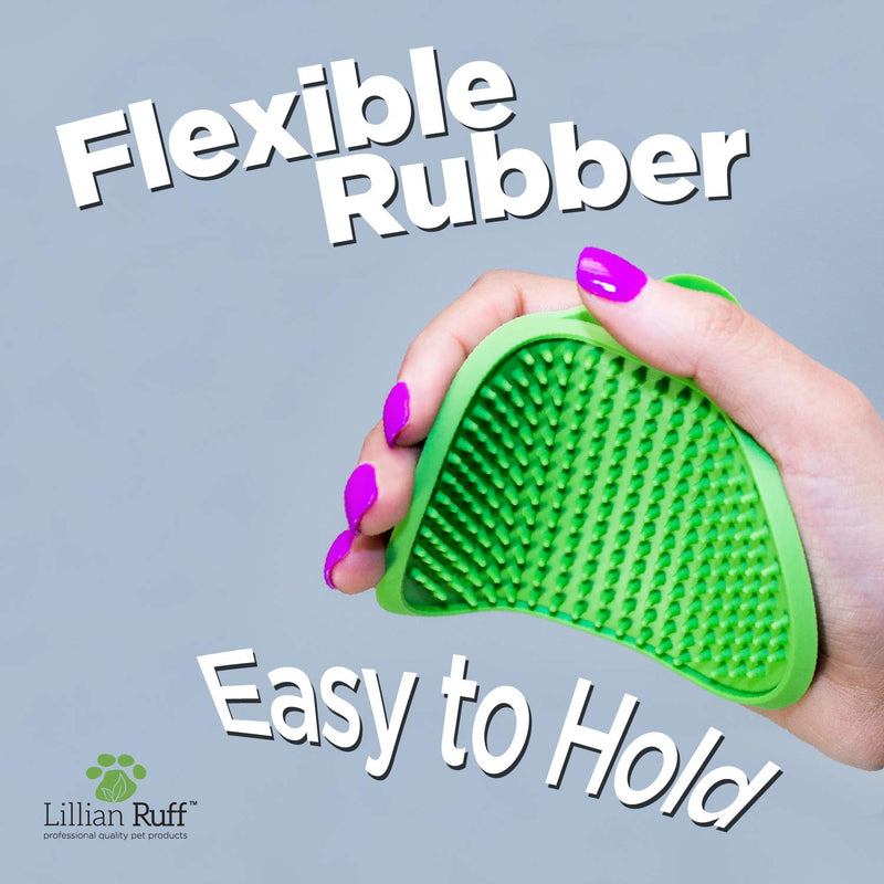 Lillian Ruff Dog Bath Brush - 2 Pack of Flexible Rubber Dog Shower Brush with Adjustable Strap - Soothing Massage Bristles Produce more Lather, Reduce Bath Time, Remove More Dirt & Loose Hair (Green) Green - PawsPlanet Australia
