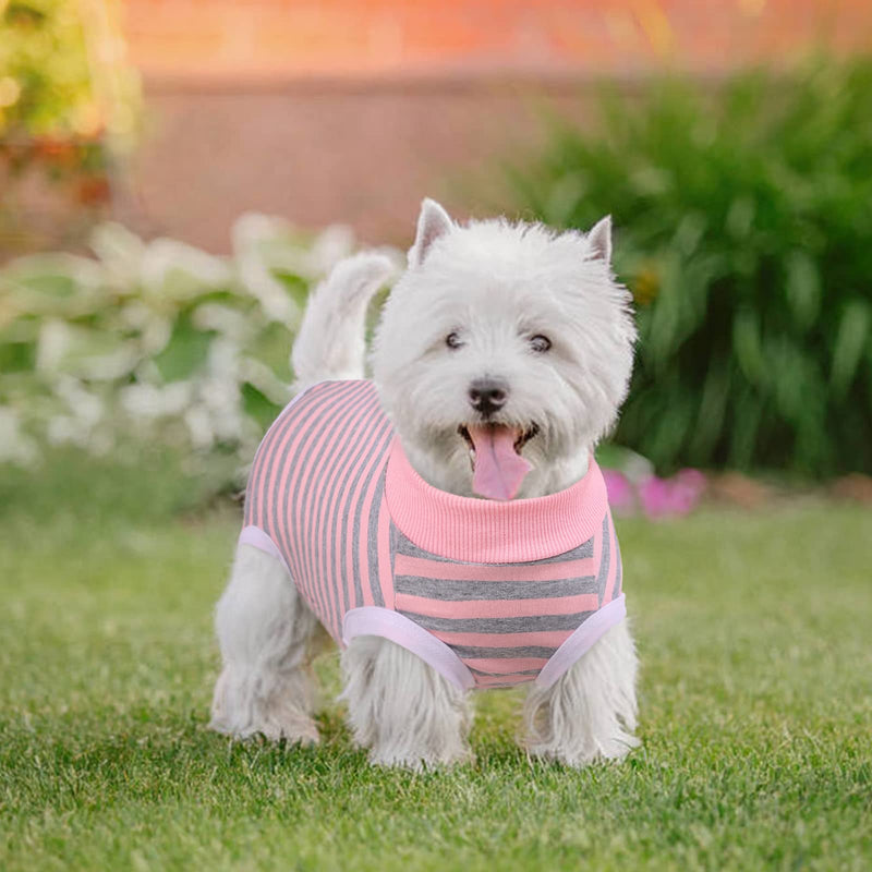 Dog Recovery Suit, Puppy Surgical Pajamas Bodysuit for Dogs Cats After Spay Neuter Surgery Abdominal Wound Bandages, Striped Onesie Pant for Shedding Skin Disease, Anti-Licking Cone Alternative S Small Pink - PawsPlanet Australia