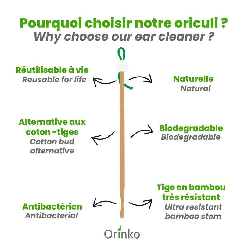 Orinko - Bamboo Ear Cleaner 10x - Ear Cleaner for Human - Ecologic and Reusable for Life - Get Rid of Cotton Swabs - [SATISFIED OR REFUNDED]