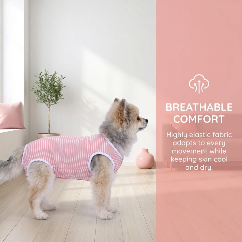 Post-operative bodysuit for female dogs, pink and white striped, for spaying/neutering dogs, protects wounds, breathable and comfortable, for small and medium-sized dogs, XL