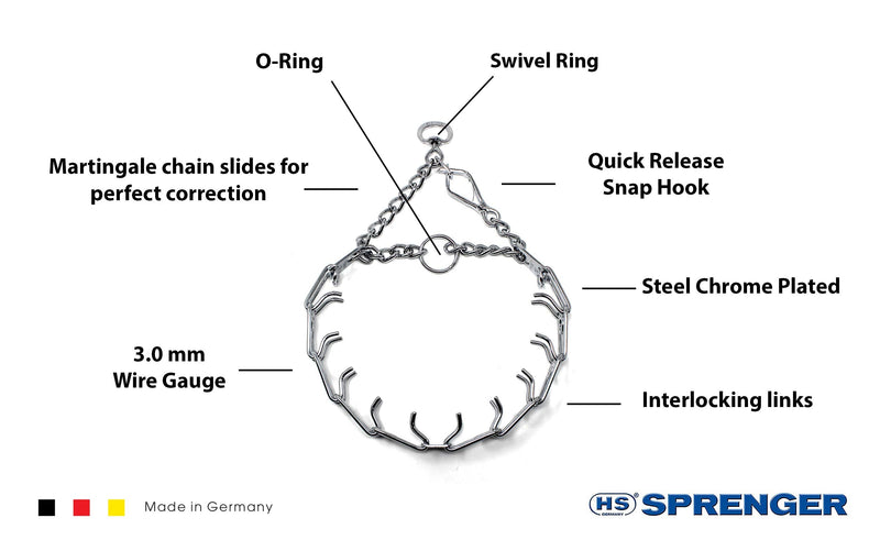 Herm Sprenger Prong Dog Training Collar with Quick Release Ultra-Plus Chrome Plated Steel Pet Pinch Collar for Dogs Anti Pull Training Collar 3mm x 21-22in Medium 21-22in x 3mm - PawsPlanet Australia