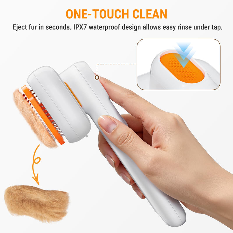 3-in-1 Pet Grooming Brush with Cool Mist & Self-Cleaning - Rechargeable Deshedding Tool for Dogs Cats, Extra Wide Comb, Water Window, Safe for All Coats